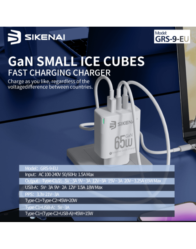 Ātrās uzlādes QC 3.0 lādētājs 65W USB type-c