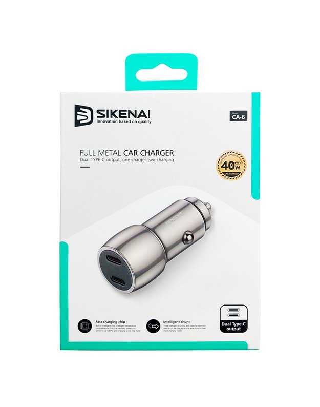 Metal car fast charge 40w socket (2 usb)