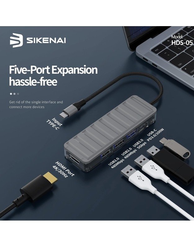 Hub adapteris type-c 5in1 